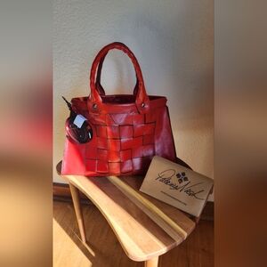 Patricia Nash Crimson Woven Leather Satchel